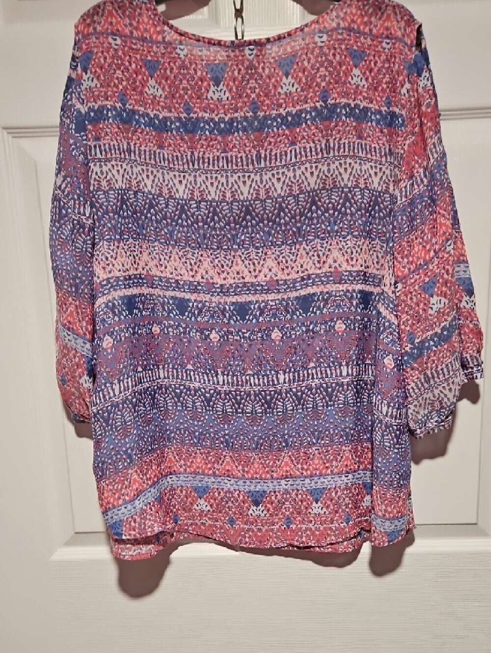 Catherines Pink & Blue Patterned Peasant Blouse - Picture 5 of 5
